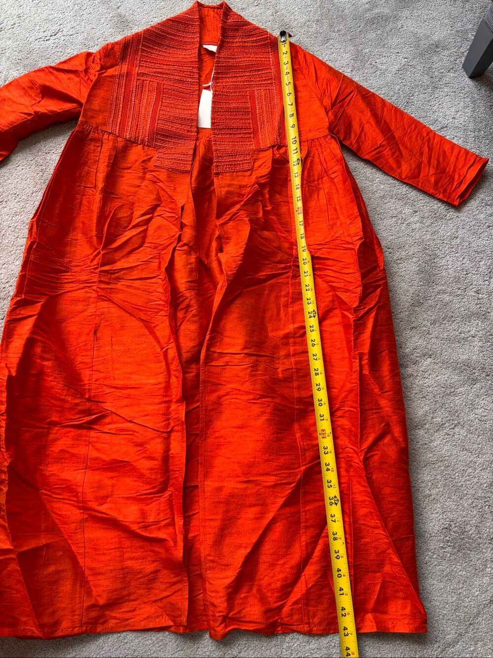 NWT Julia Amory Beaded Dupioni Silk Duster Coat Coral Orange XS, $428 F25 - Picture 10 of 11